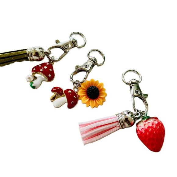 Cute THREE piece Miniature Mushroom Berry Charm Keychain Kawaii Backpack Charms - Picture 2 of 3